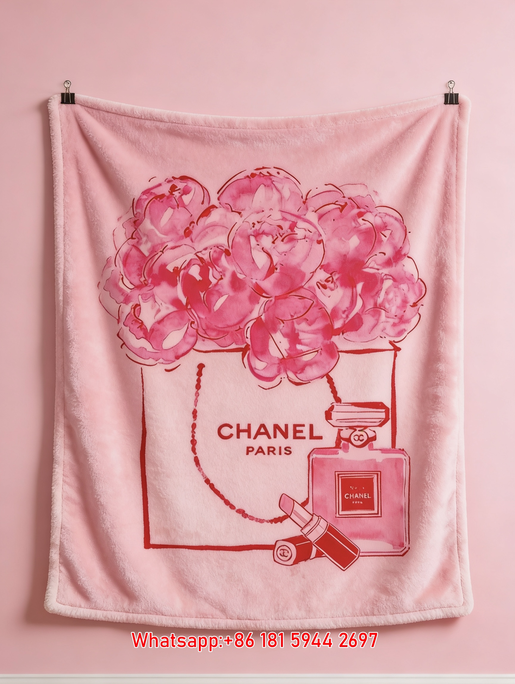 Hot Pink Chanel Floral & Beauty Art Flannel Throw Blanket IMG_7107